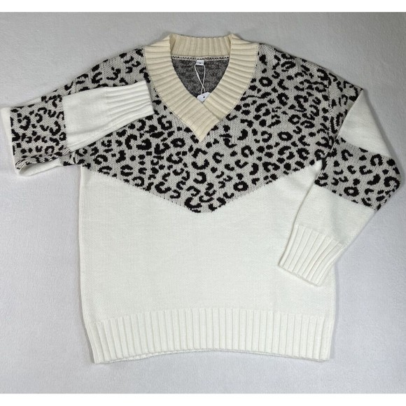 Made With Love Leopard Print Sweater Women’s M Ivory NWT - Picture 1 of 17